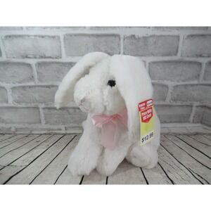 The Petting Zoo Plush solid white bunny rabbit w/ tag pink bow floppy lop ears